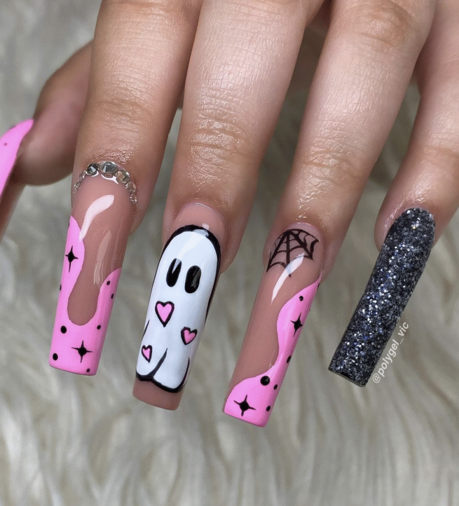 Pink Halloween Nail Designs