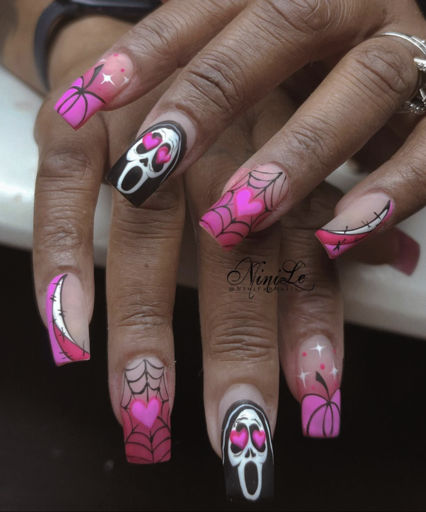Pink Halloween Nail Designs