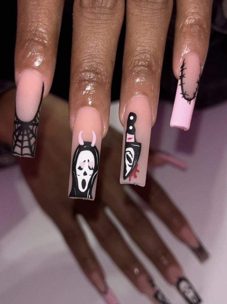 Pink Halloween Nail Designs