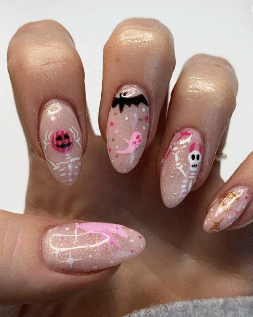 Pink Halloween Nail Designs