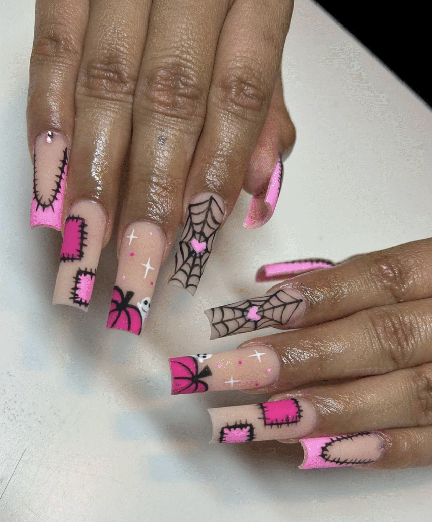 Pink Halloween Nail Designs