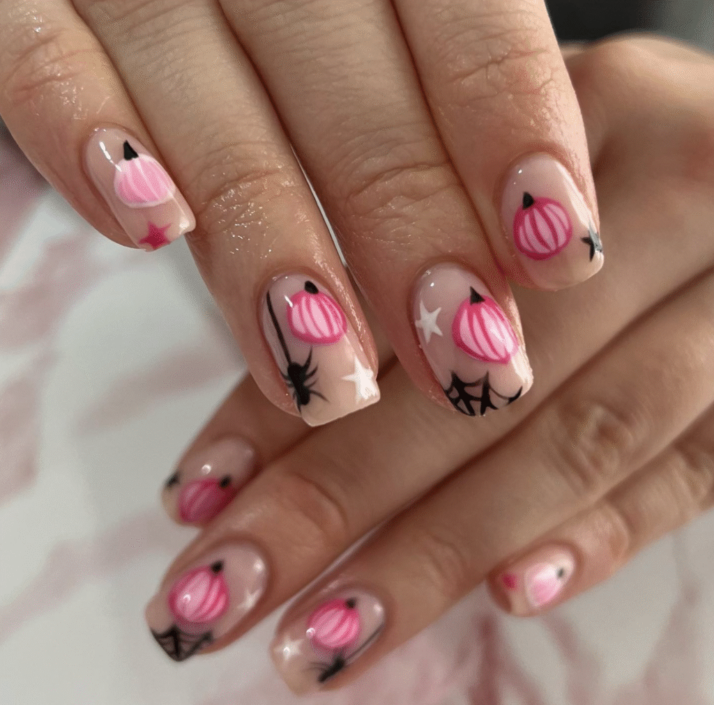 Pink Halloween Nail Designs