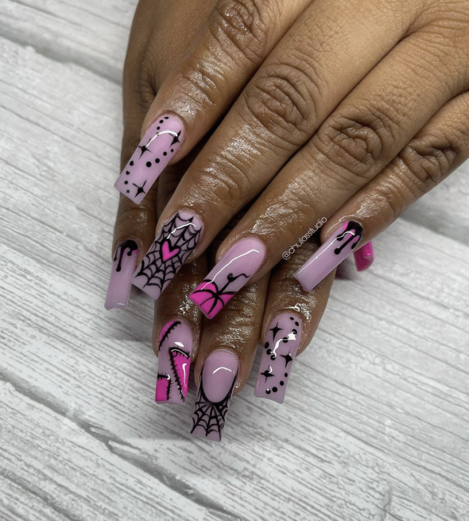 Pink Halloween Nail Designs