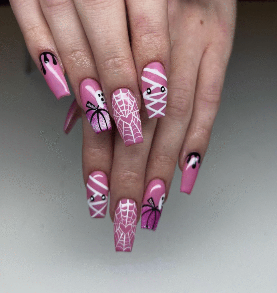 Pink Halloween Nail Designs