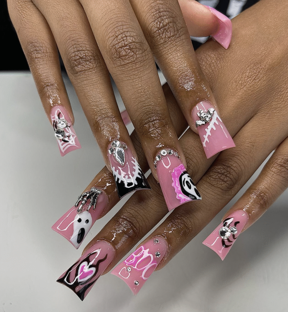 Pink Halloween Nail Designs