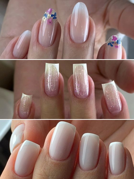 short French tip nails with design
