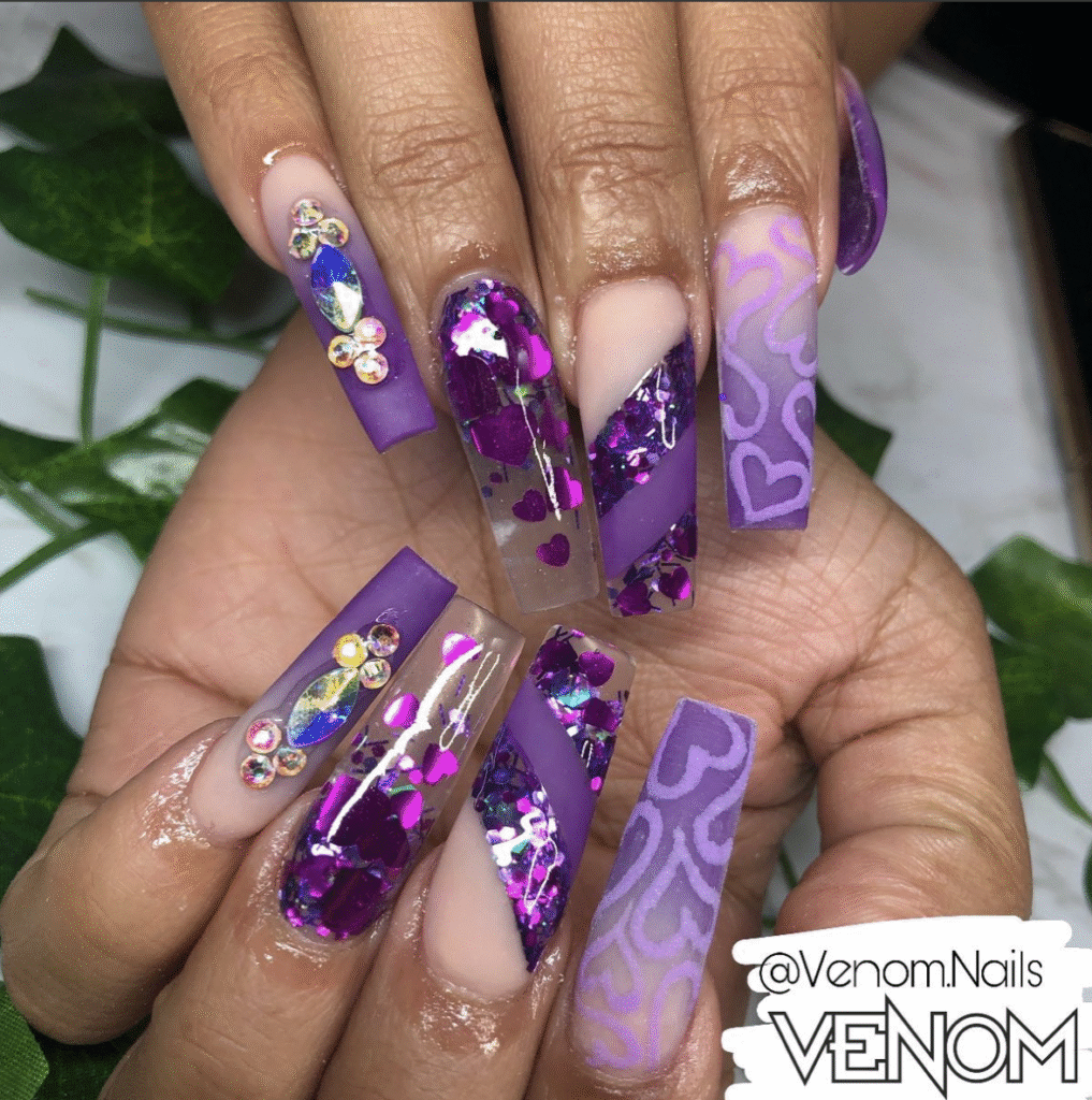 purple Valentine nail designs