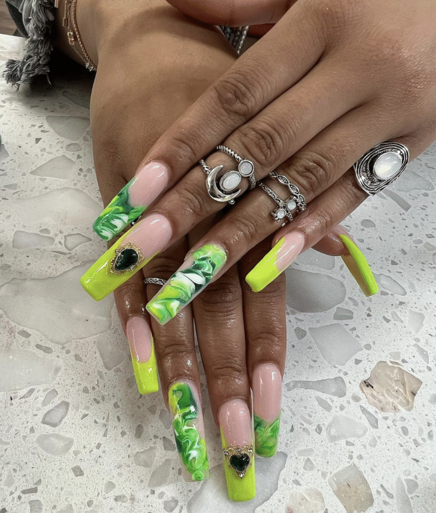 Green Marble Nail Designs
