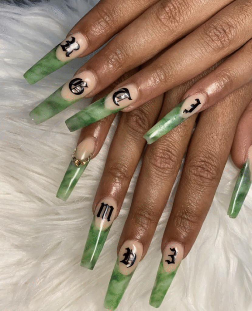 Green Marble Nail Designs