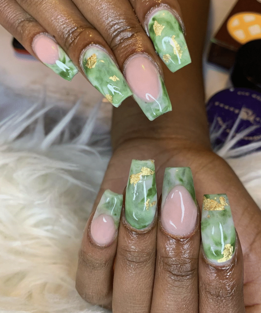 Green Marble Nail Designs