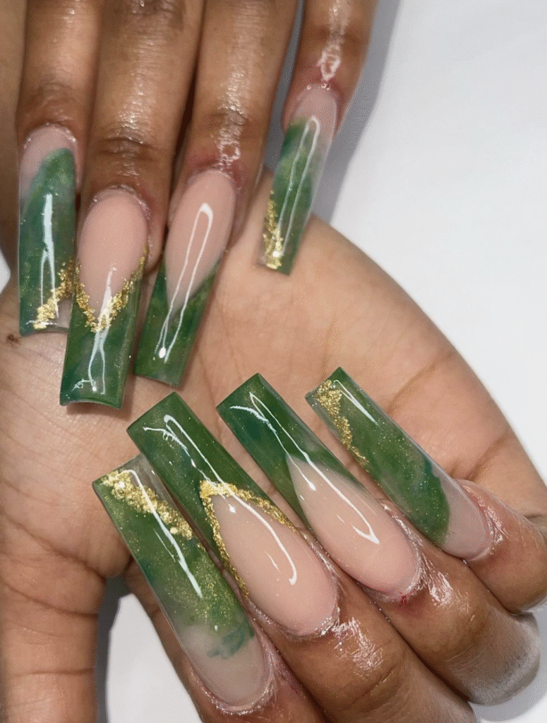 Green Marble Nail Designs