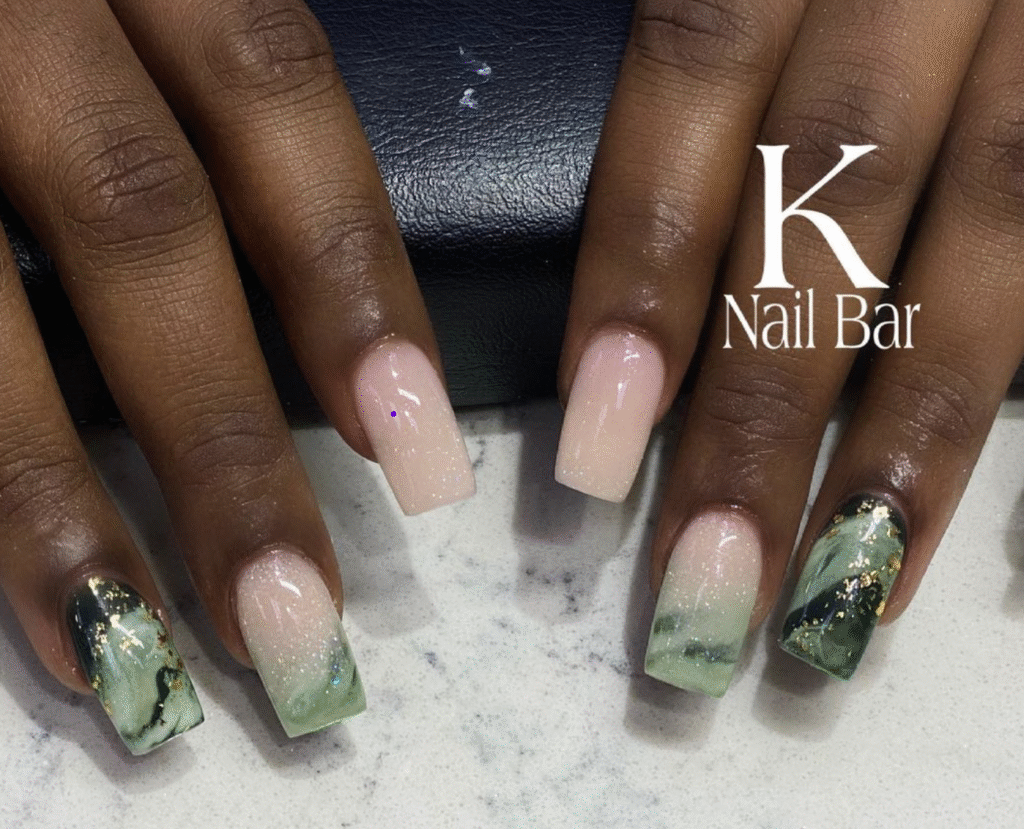 Green Marble Nail Designs