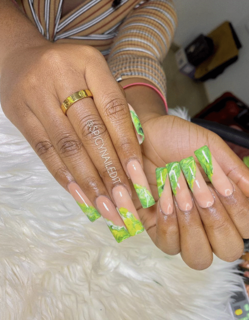 Green Marble Nail Designs