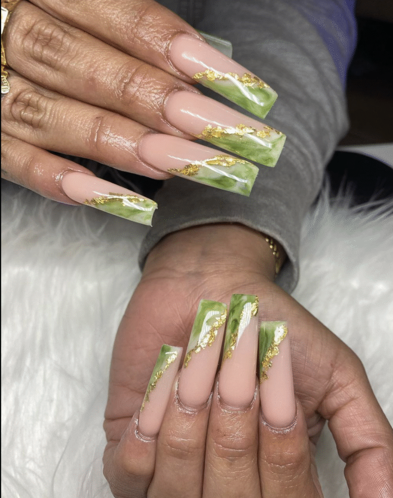 Green Marble Nail Designs