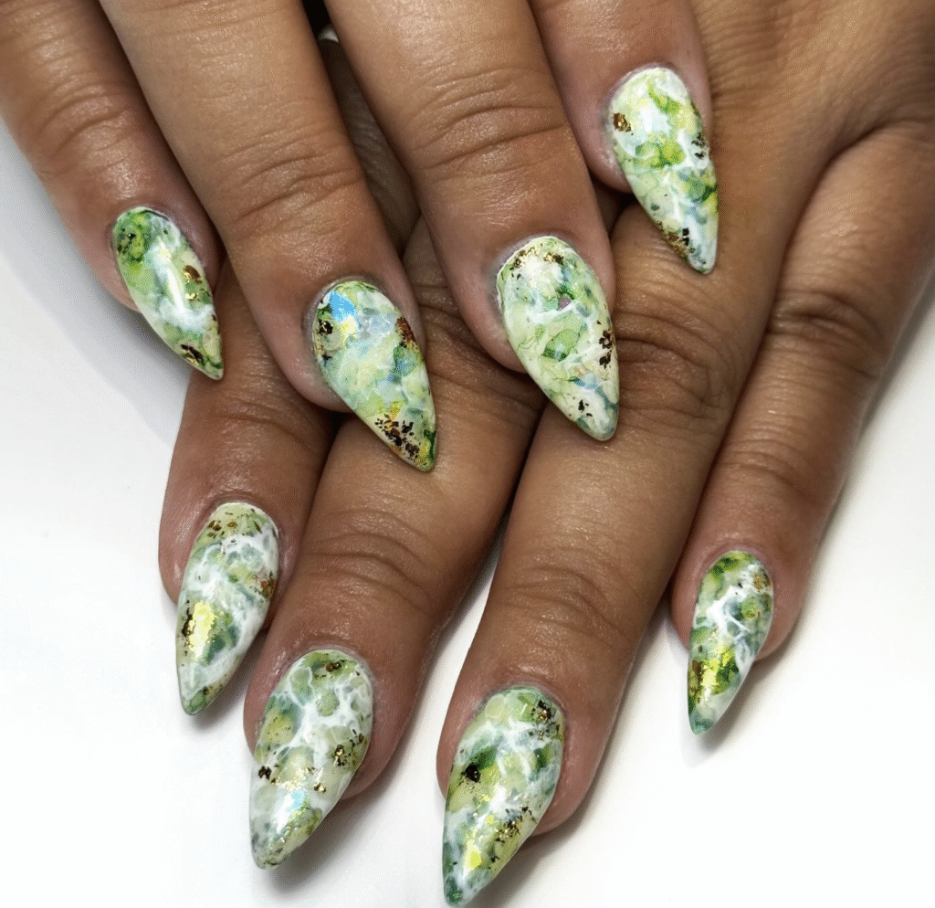Green Marble Nail Designs
