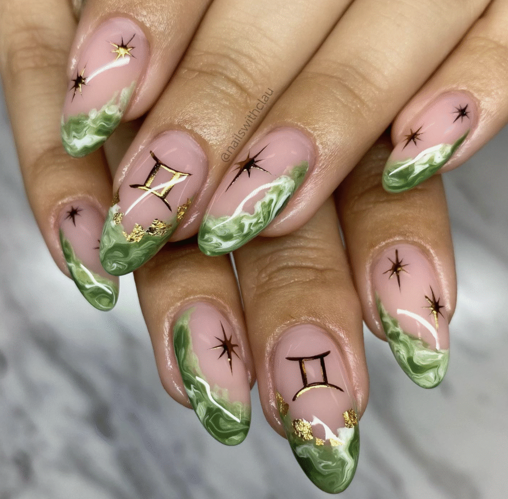 Green Marble Nail Designs