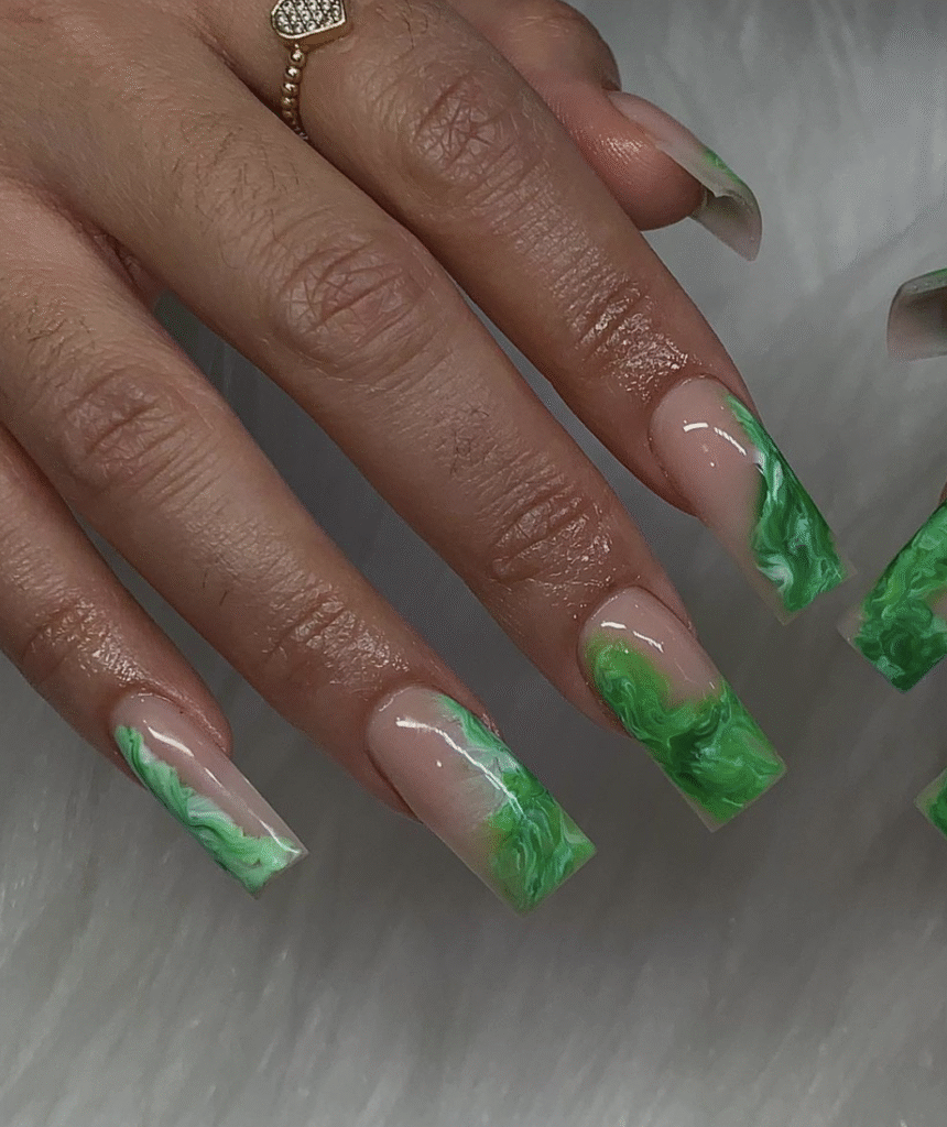 Green Marble Nail Designs