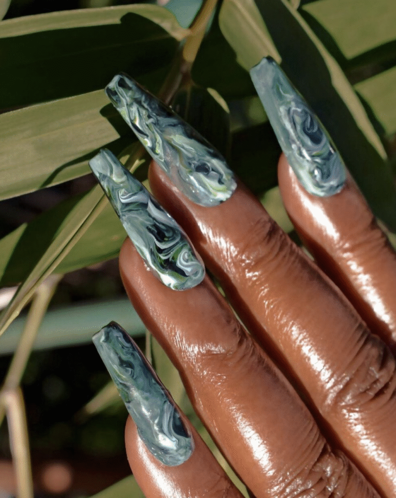Green Marble Nail Designs