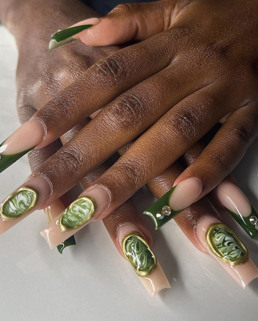 Green Marble Nail Designs