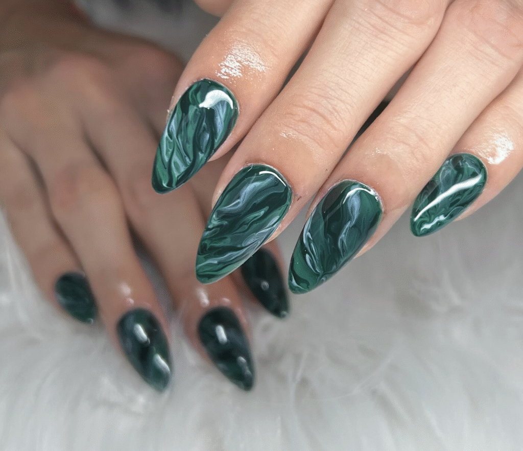 Green Marble Nail Designs
