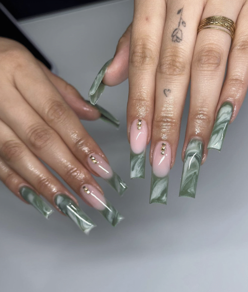Green Marble Nail Designs