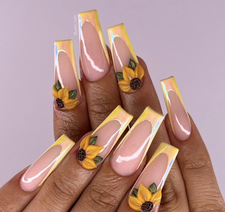 Yellow Nail Designs With Sunflowers