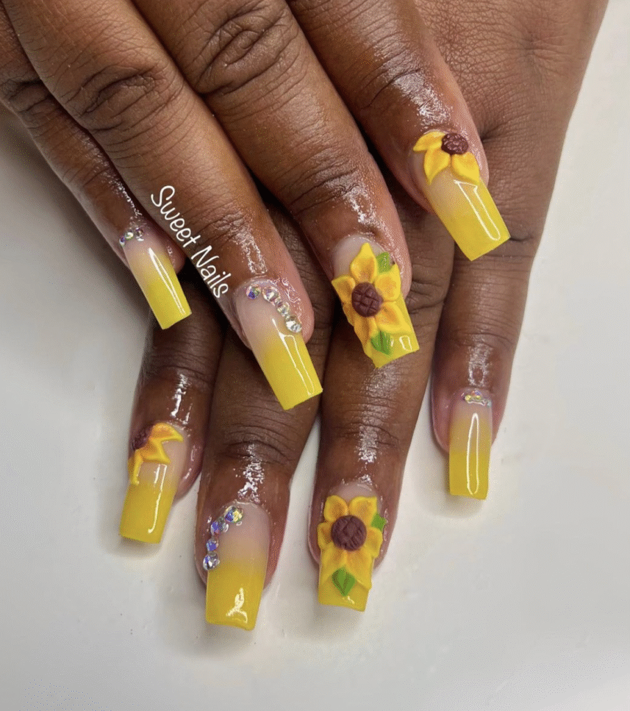 Yellow Nail Designs With Sunflowers