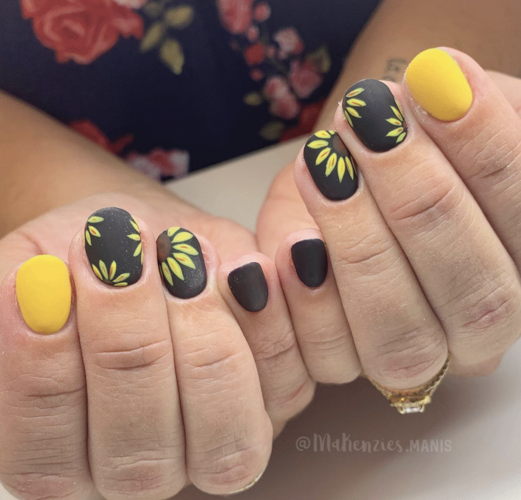 Yellow Nail Designs With Sunflowers