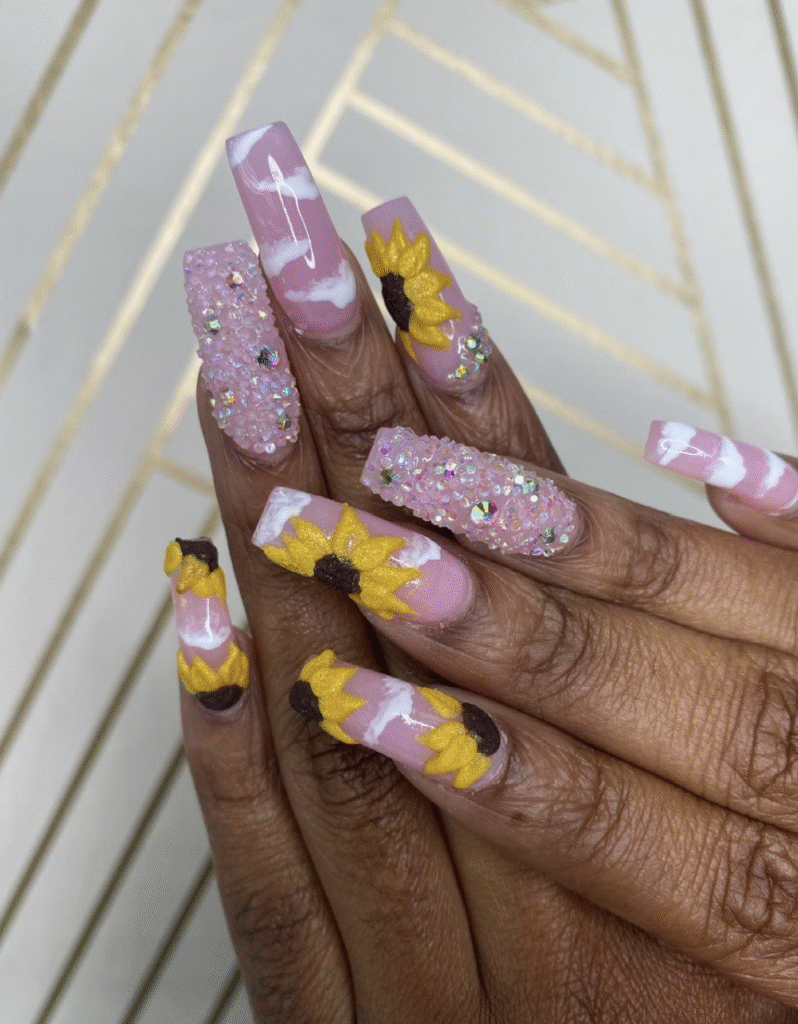 Yellow Nail Designs With Sunflowers