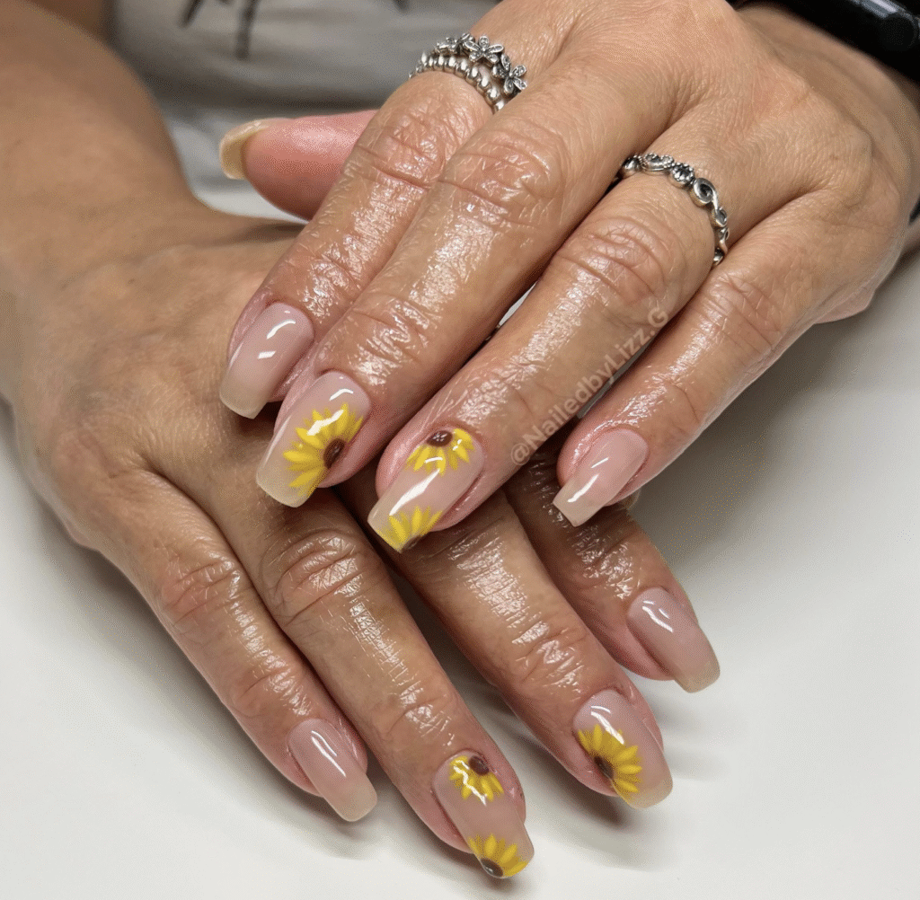 Yellow Nail Designs With Sunflowers