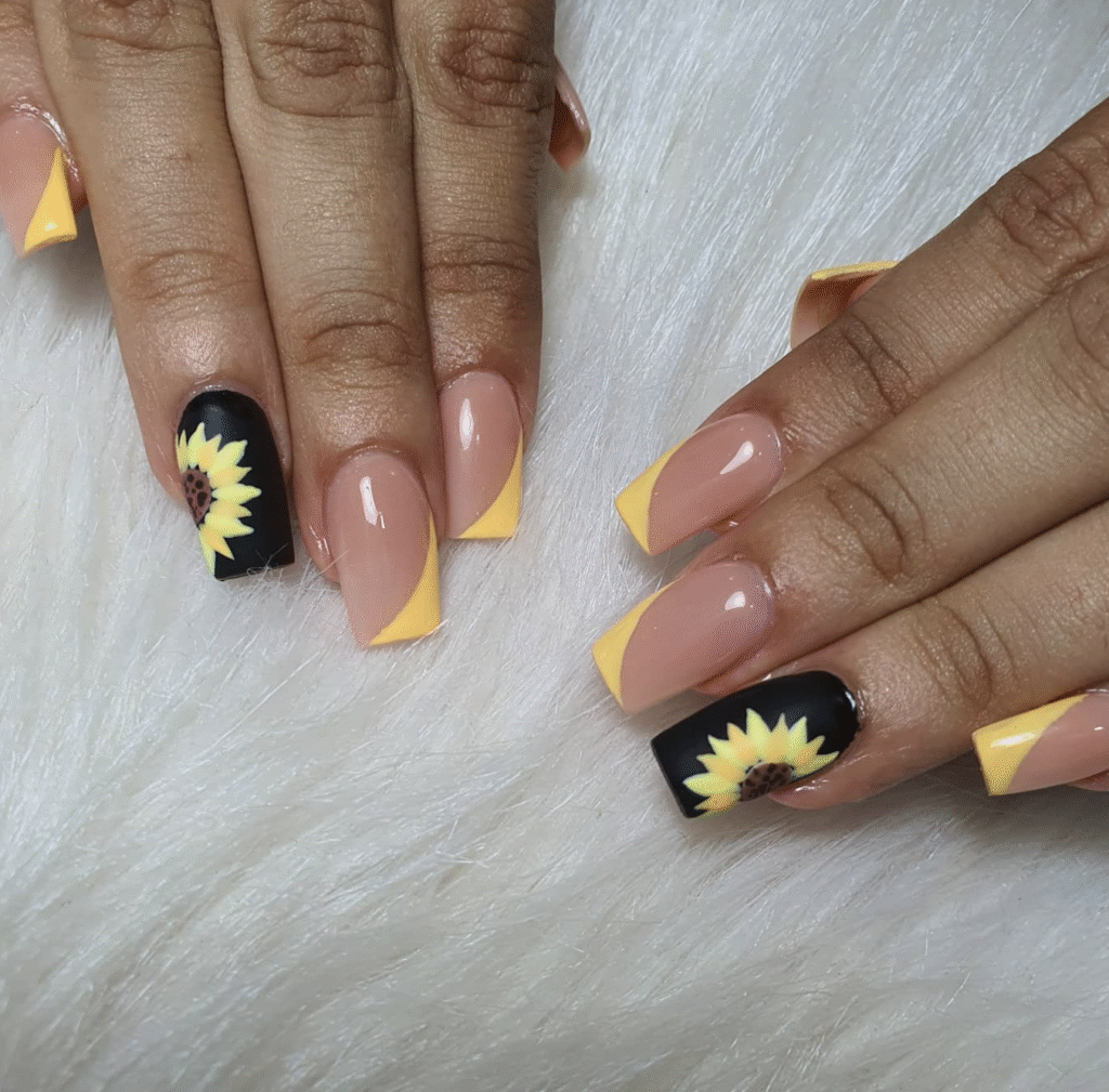 Yellow Nail Designs With Sunflowers