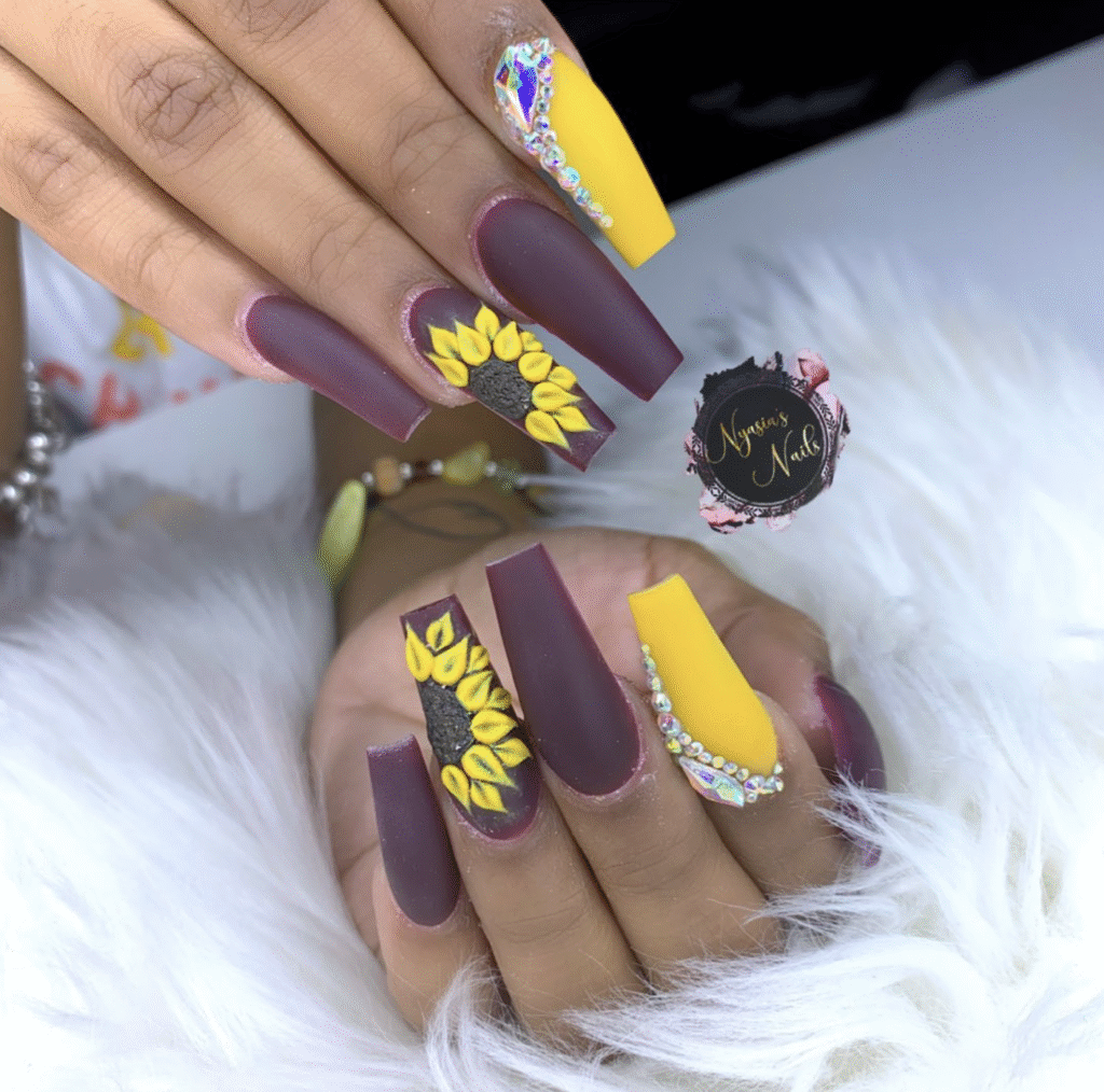 Yellow Nail Designs With Sunflowers