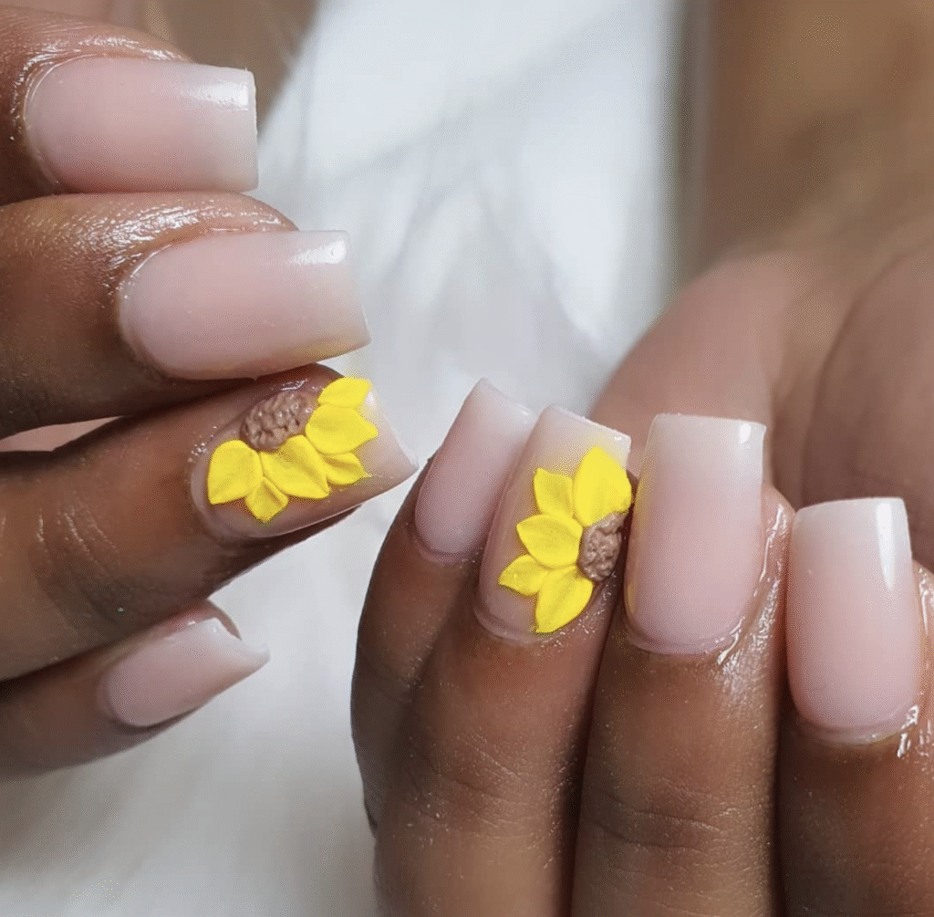 Yellow Nail Designs With Sunflowers