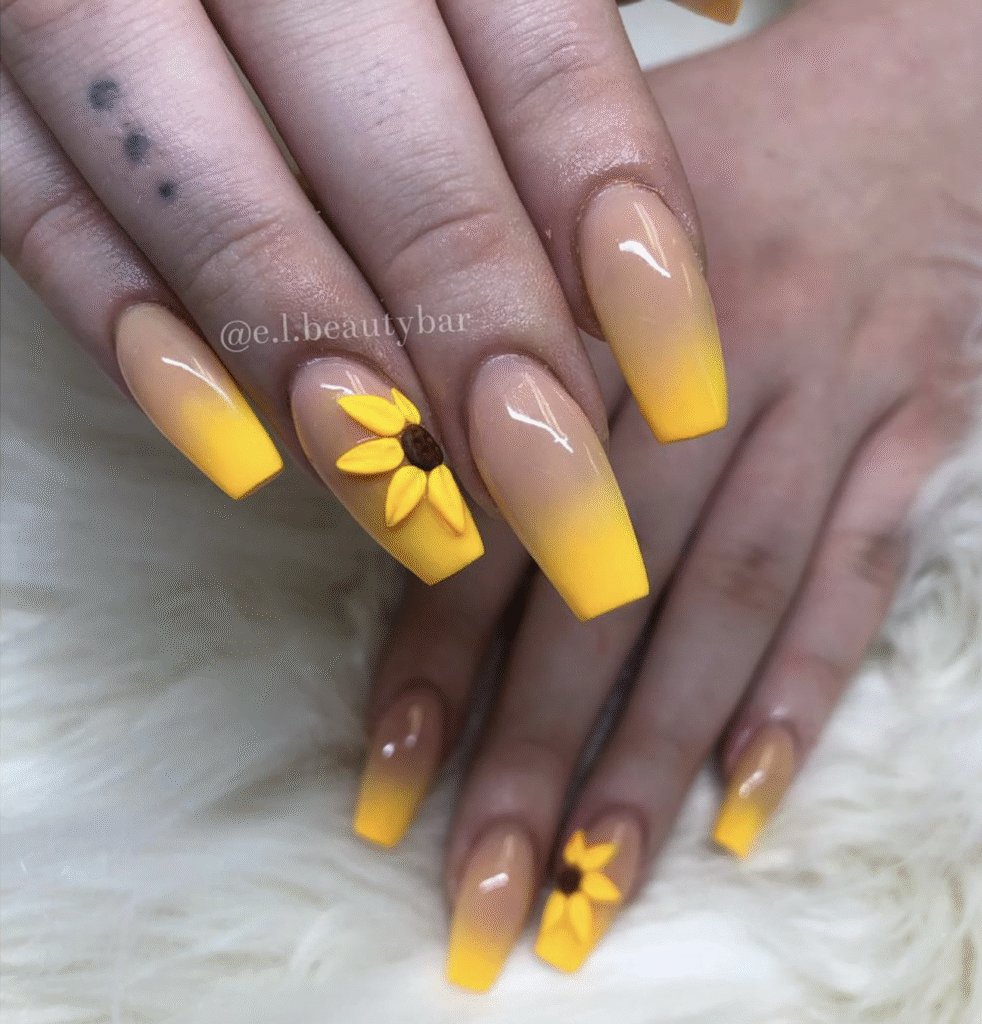 Yellow Nail Designs With Sunflowers