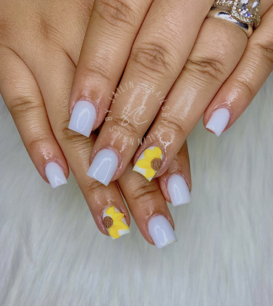 Yellow Nail Designs With Sunflowers