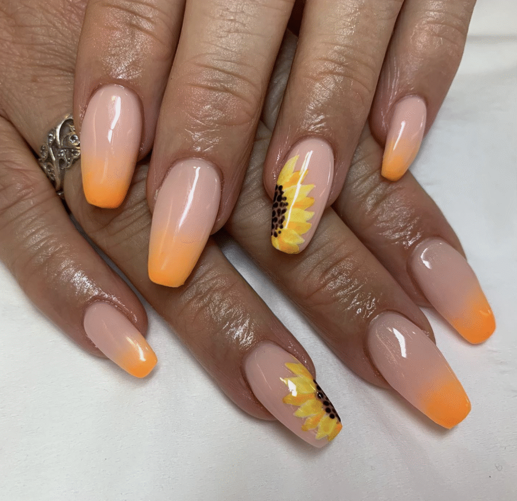 Yellow Nail Designs With Sunflowers