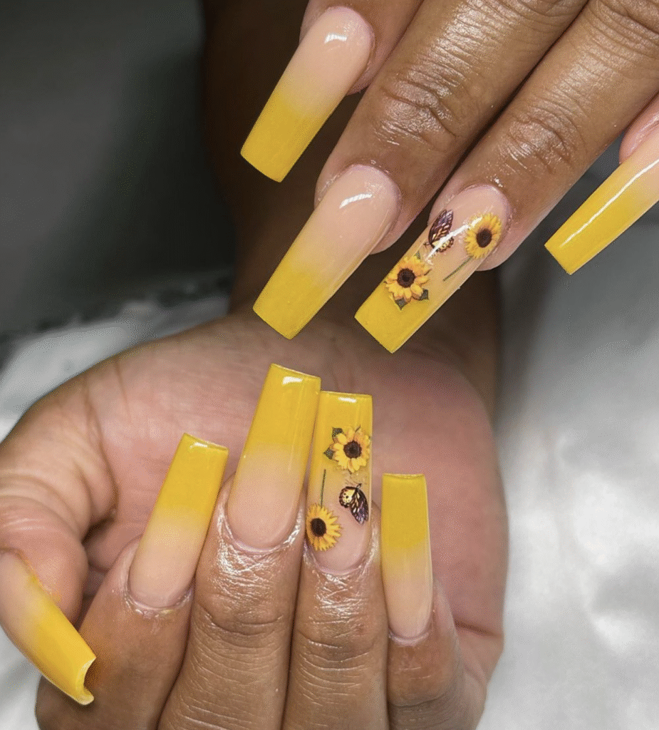 Yellow Nail Designs With Sunflowers