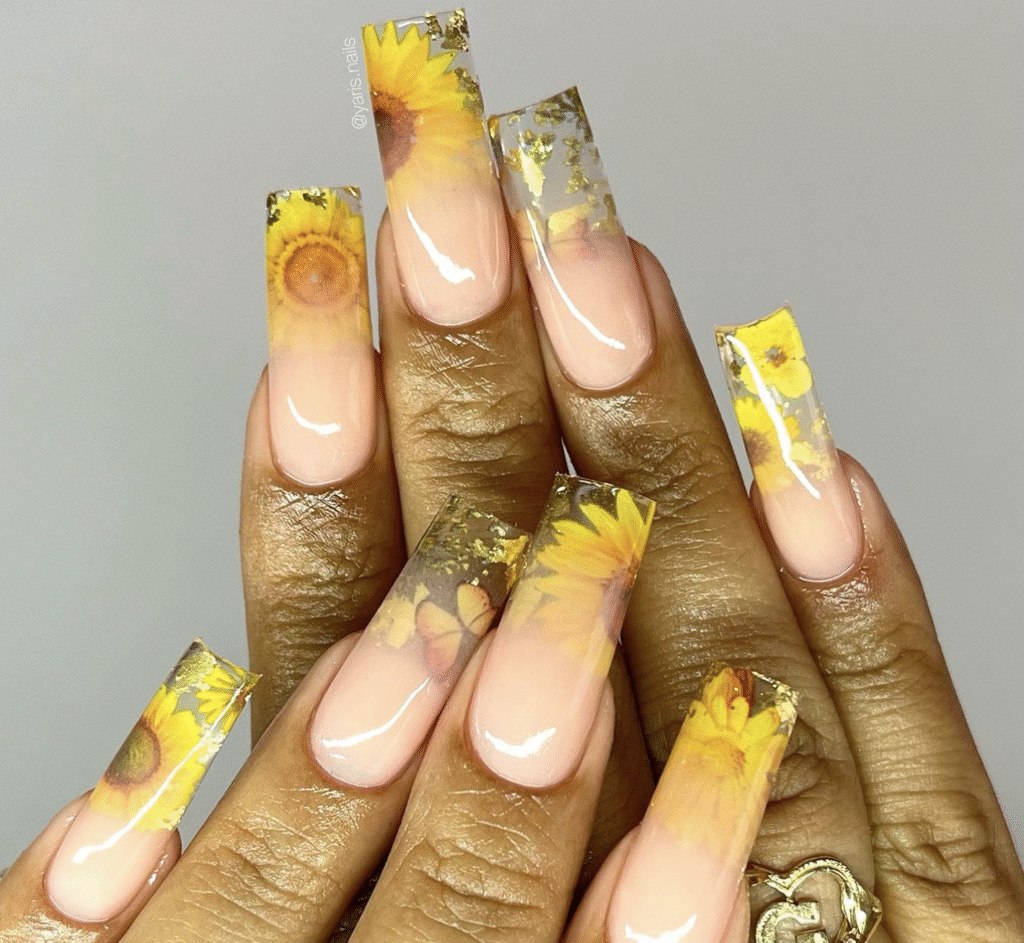 Yellow Nail Designs With Sunflowers