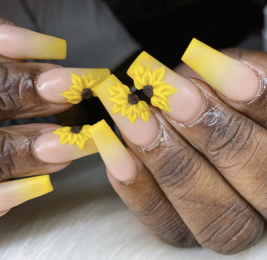 Yellow Nail Designs With Sunflowers
