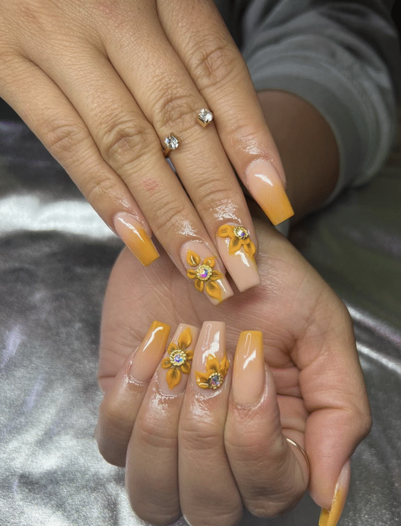 Yellow Nail Designs With Sunflowers