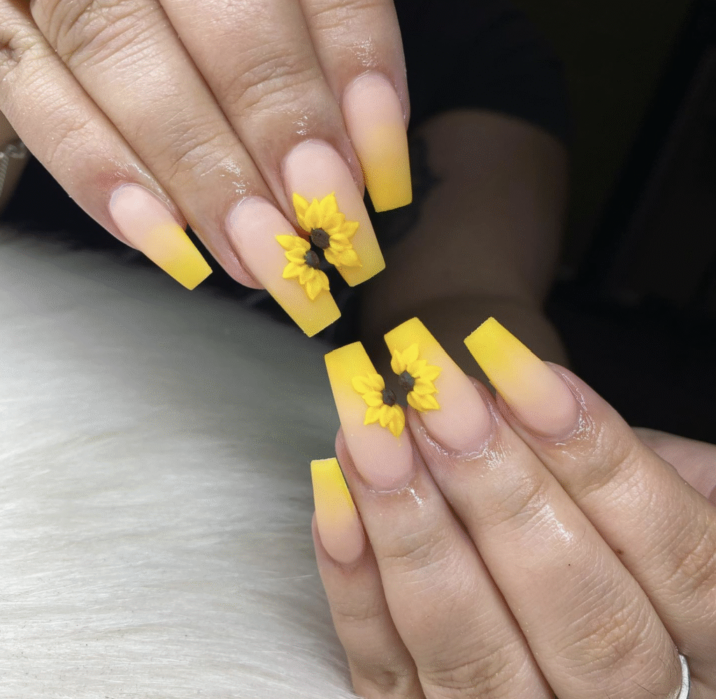 Yellow Nail Designs With Sunflowers