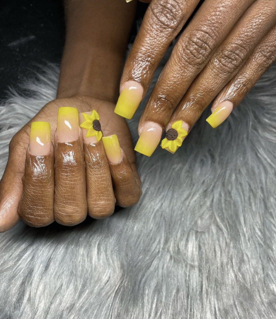 Yellow Nail Designs With Sunflowers