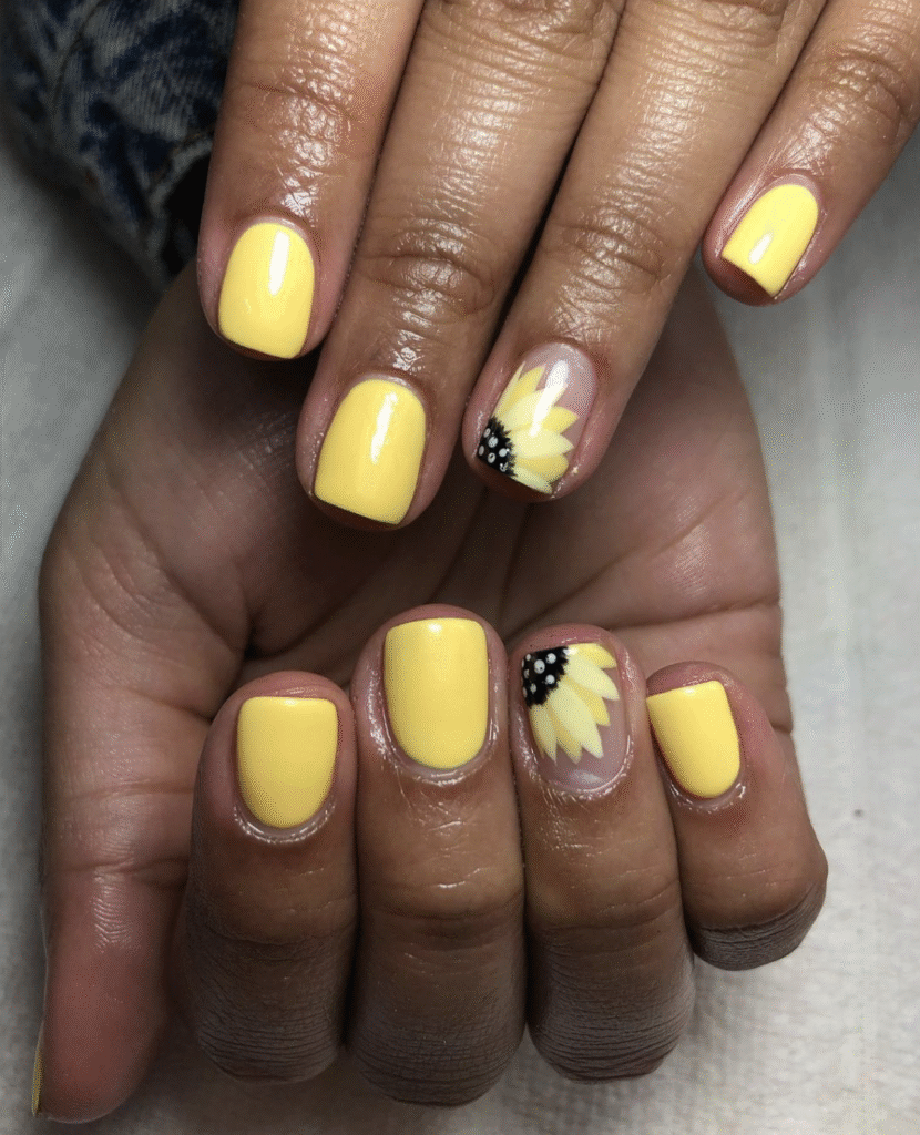 Yellow Nail Designs With Sunflowers