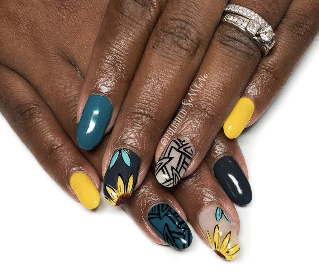 Yellow Nail Designs With Sunflowers