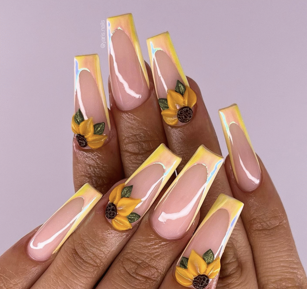 Yellow Nail Designs With Sunflowers